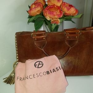Francesco Beasia big camel leather tote handbag.